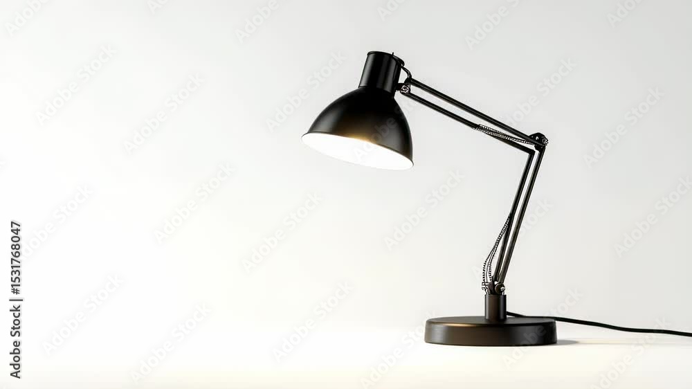 Modern black adjustable desk lamp on a white background, minimalist design Modern black adjustable desk lamp on a white background, minimalist design