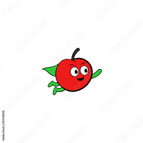 cartoon apple superhero flying on white background.svg