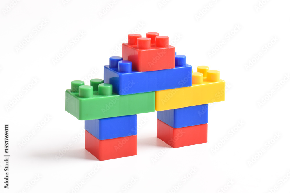 Fototapeta premium Plastic building blocks isolated on white background