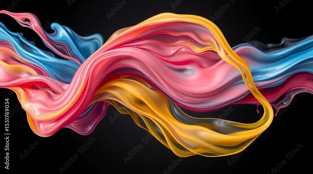 Obraz premium Abstract Flowing Colorful Paint on Black Background, Generated AI 