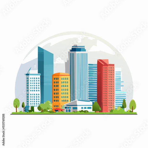 Vibrant Cityscape Illustration Modern Architecture and Urban Design