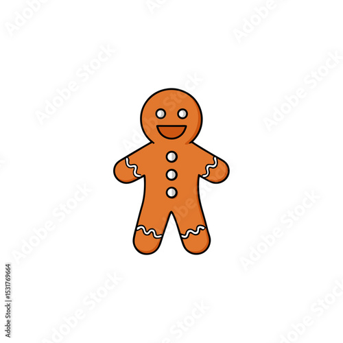 cartoon gingerbread man smiling on white 