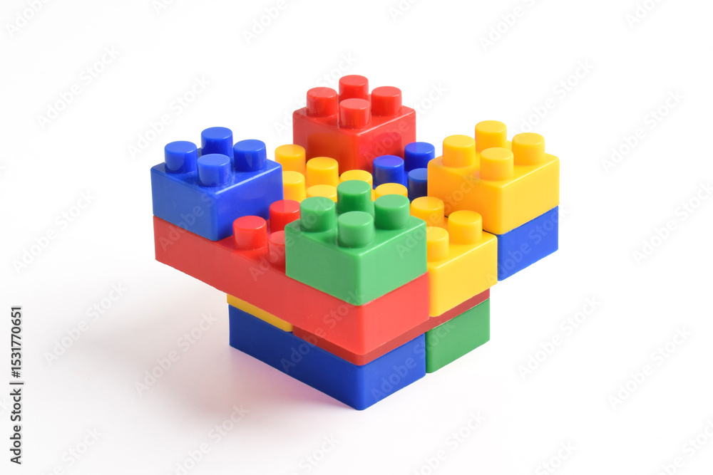 Obraz premium Plastic building blocks isolated on white background