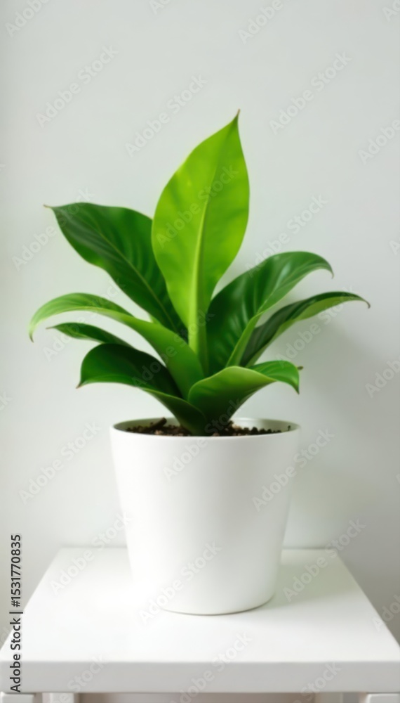 Vibrant green Zamioculcas in a white pot White shelf, clean background , natural, copy space, aesthetic Vibrant green Zamioculcas in a white pot White shelf, clean background , natural, copy space, aesthetic