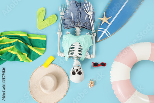 Human skeleton with beach a...