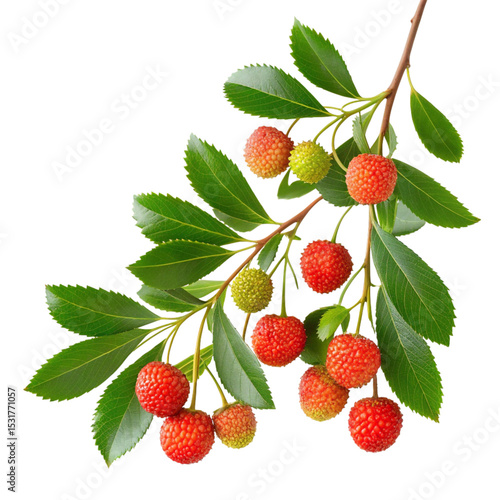 Strawberry tree branch isolated, and A tropical strawberry tree branch isolated