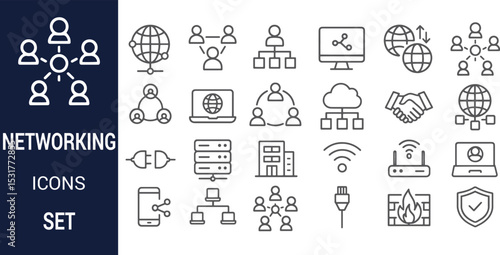 Comprehensive Networking Icons Set  Global Connection, Communication, and Data Transfer Symbols