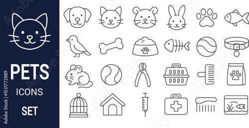Complete Pet Icons Set Downloadable Line Art Graphics for Websites and Designs