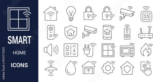 Smart Home Icon Set Modern Line Art Graphics for UI Design