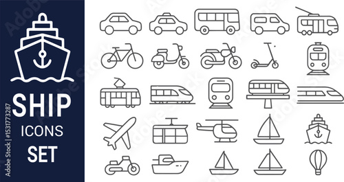 Comprehensive Transportation Icons Set Ship, Car, Train, Airplane & More