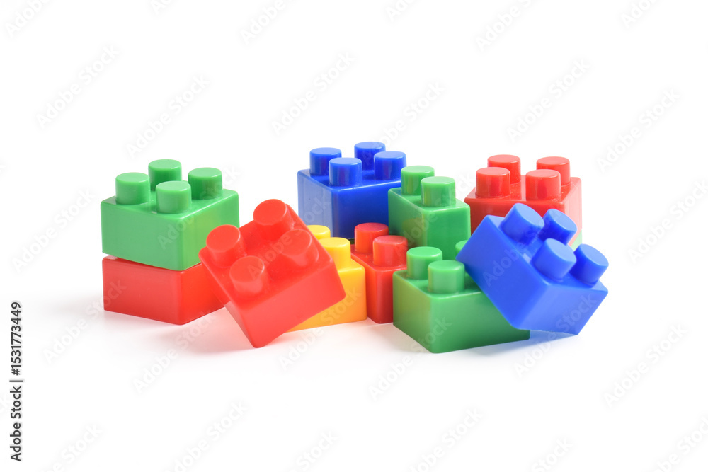 Obraz premium Plastic building blocks isolated on white background