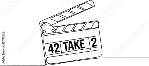 Movie clapper board Continuous one line drawing Single line vector illustration