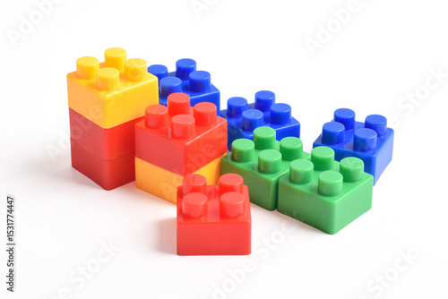 Colorful Plastic toy blocks isolated on white background. Building Blocks