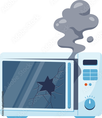 Cracked Microwave with Smoke and Sparks