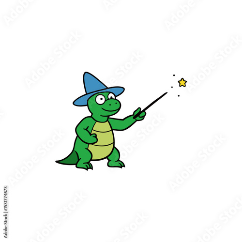 cartoon wizard turtle casting spell on white 