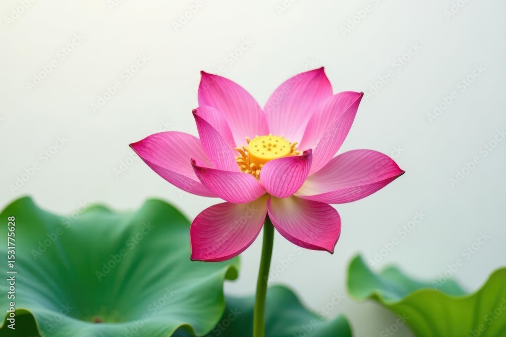 Fototapeta premium Stunning pink lotus in full bloom, isolated on pure white backdrop Fresh, vibrant, top-down view , beauty, fresh