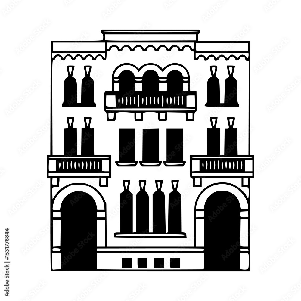 Obraz premium vintage architectural townhouse illustration