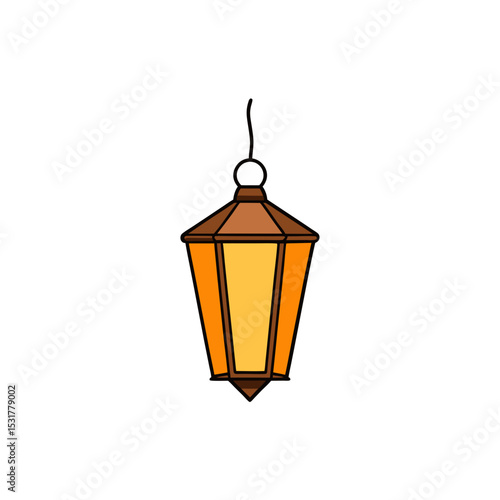 realistic glowing lantern hanging on white 