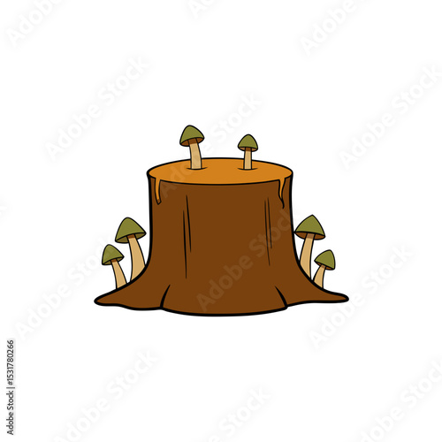 realistic old tree stump with mushrooms growing 