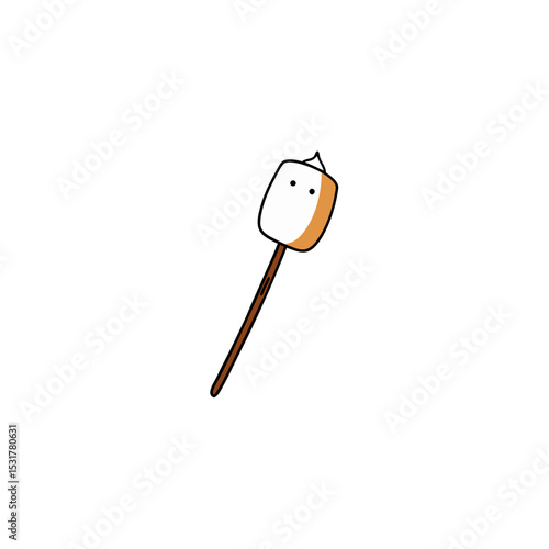 realistic roasted marshmallow on stick on white 