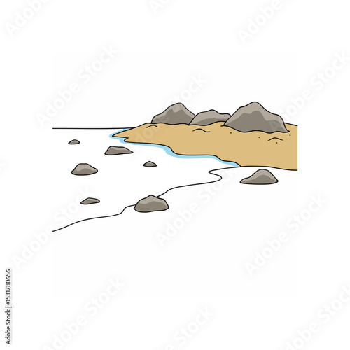 realistic rocky beach at low tide on white 