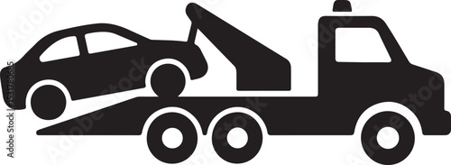 Tow truck towing a car silhouette vehicle recovery vector art illustration.