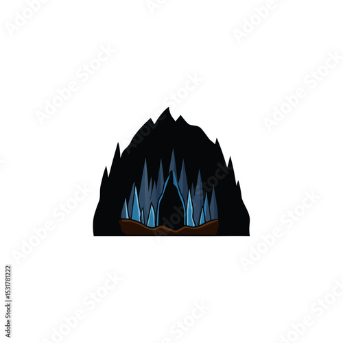 realistic stalactites inside dark cave on white 