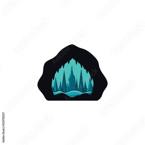 realistic stalactites inside dark cave on white 