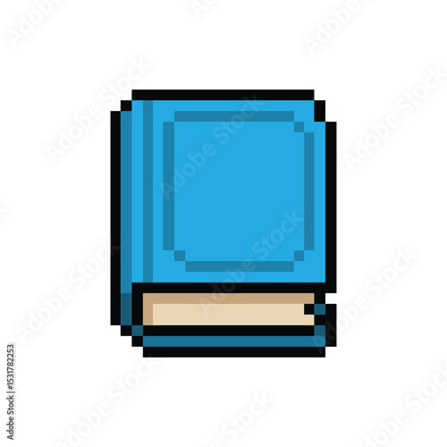 Blue Pixel Book Icon – Retro 8-Bit Style for Educational Themes