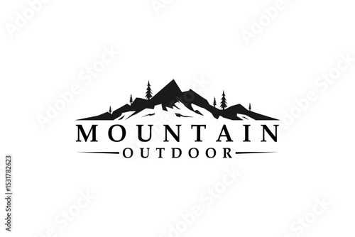 Outdoor Mountain Logo - circle emblem for mountain climbing, nature hiking basecamp, pine tree forest, nature adventure badge