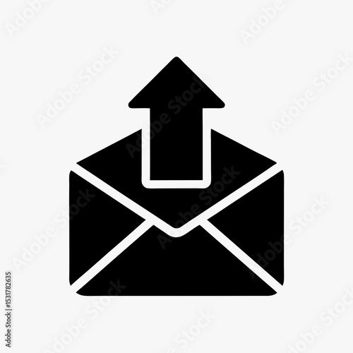 Black email send icon with envelope and upward arrow, outgoing mail symbol on white background
