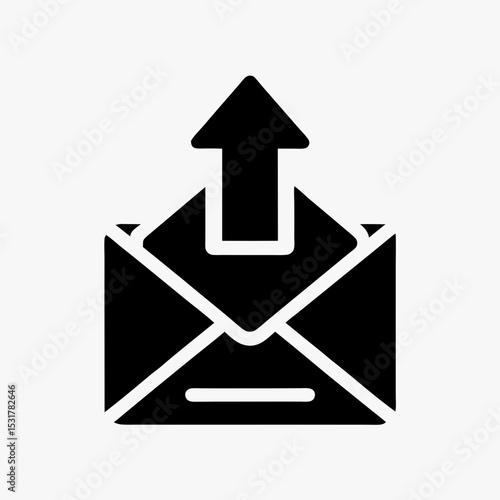 Black email send icon with envelope and upward arrow, outgoing mail symbol on white background
