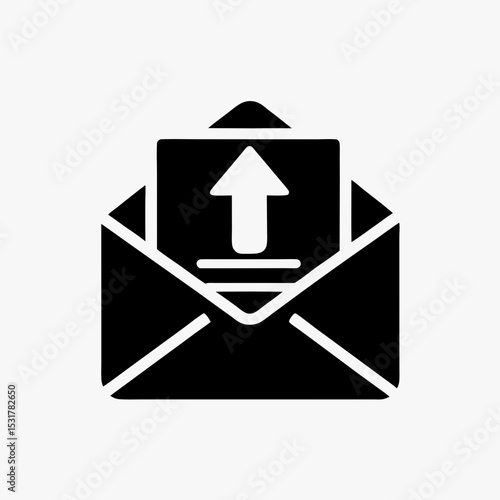 Black email send icon with envelope and upward arrow, outgoing mail symbol on white background
