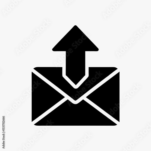 Black email send icon with envelope and upward arrow, outgoing mail symbol on white background
