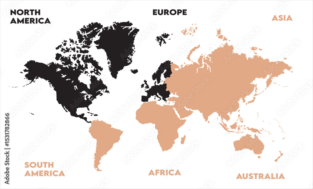 Fototapeta premium Atlas-02, modern world map graphic, Countries Silhouettes Stock Illustrations, Vectors