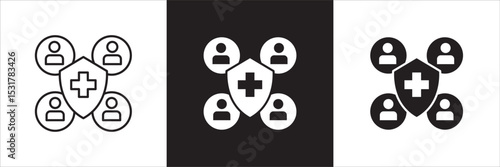 Digital health care icon. Family health insurance symbol. Healthcare icon set. Icon symbol compatible for doctor, clinic, hospital, medical consultation. Vector illustration.