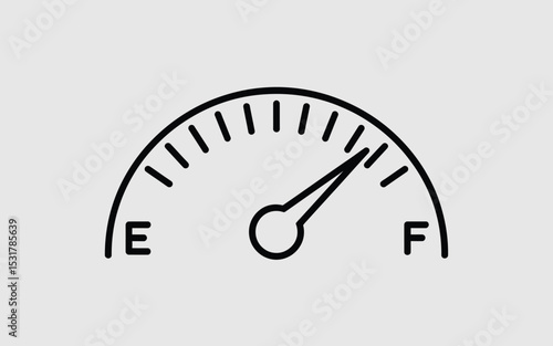 Fuel gauge icon displaying near full tank fuel level with simple black and white outline design