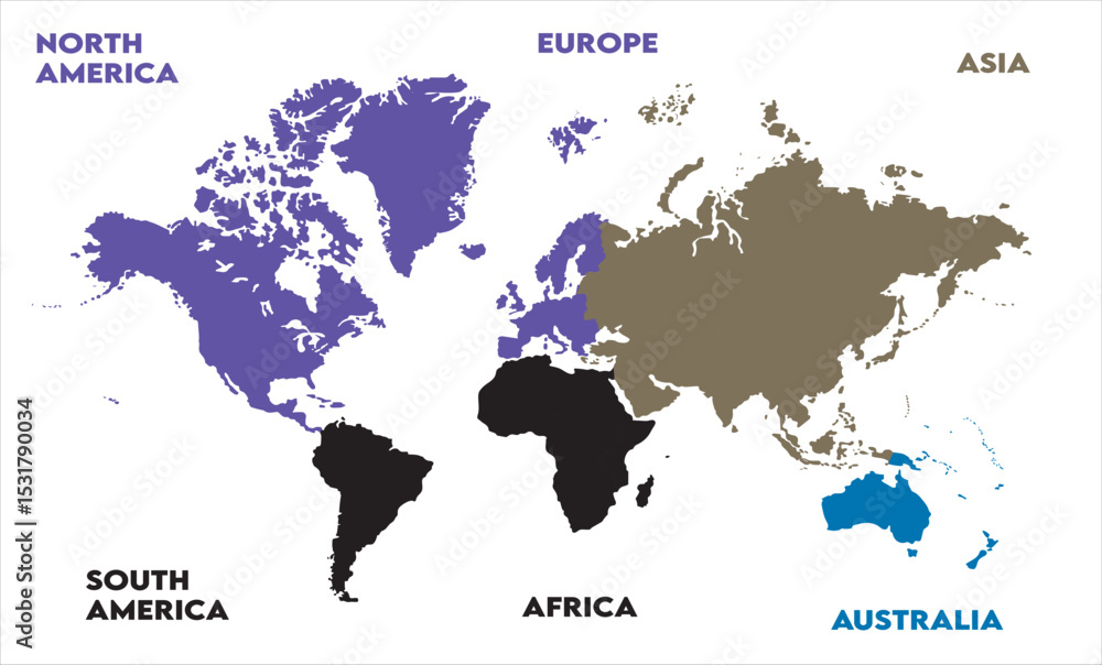 Naklejka premium Political map-07, modern world map graphic, Countries Silhouettes Stock Illustrations, Vectors