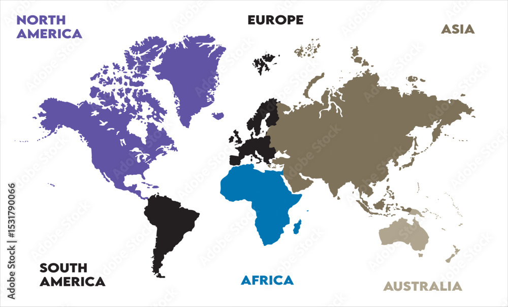 Naklejka premium Political map-08, modern world map graphic, Countries Silhouettes Stock Illustrations, Vectors