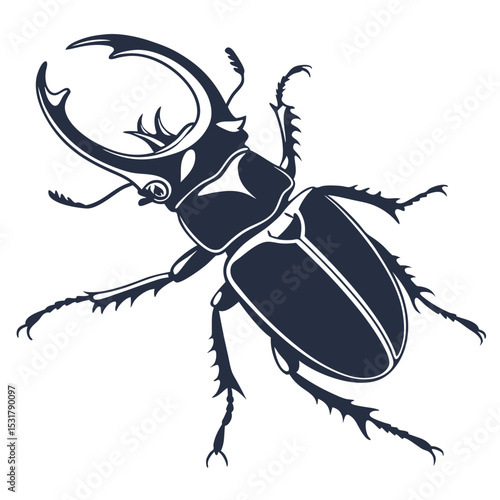 Black and white stag beetle insect vector illustration, isolated on a white background