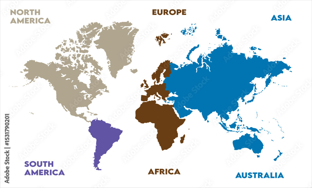 Naklejka premium Political map-15, modern world map graphic, Countries Silhouettes Stock Illustrations, Vectors