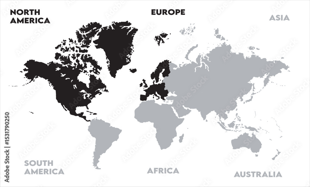 Naklejka premium Watercolor map-02, modern world map graphic, Countries Silhouettes Stock Illustrations, Vectors