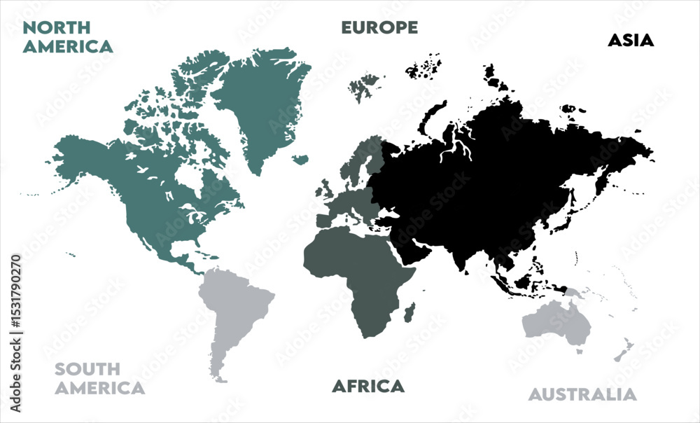 Naklejka premium Watercolor map-03, modern world map graphic, Countries Silhouettes Stock Illustrations, Vectors