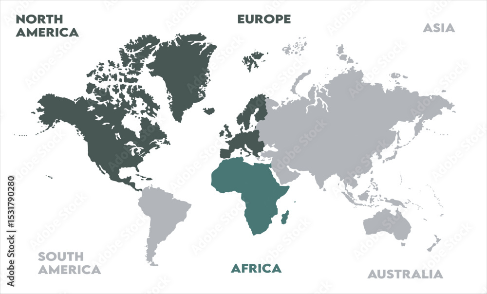 Naklejka premium Watercolor map-04, modern world map graphic, Countries Silhouettes Stock Illustrations, Vectors