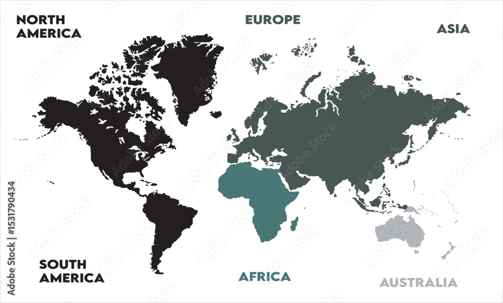 Fototapeta premium Watercolor map-09, modern world map graphic, Countries Silhouettes Stock Illustrations, Vectors