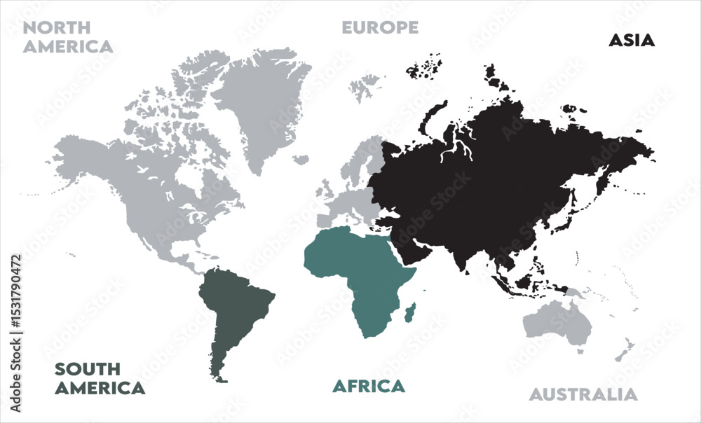 Naklejka premium Watercolor map-10, modern world map graphic, Countries Silhouettes Stock Illustrations, Vectors
