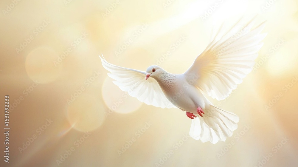 Fototapeta premium Dove Soaring Through Sunlit Sky with Radiant Trail