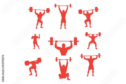 
weightlifting silhouette set. male and female athlete, weightlifter, sport. isolated on white background. vector illustration.
