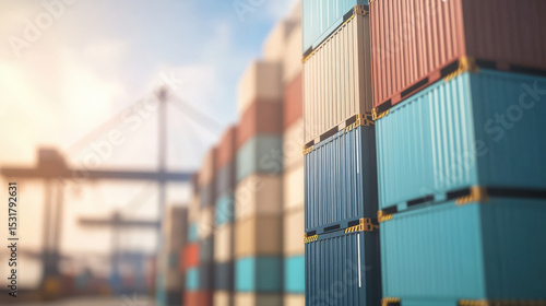 Wallpaper Mural Stacked shipping containers in port representing global logistics and international trade, supply chain management and import export business concepts. Torontodigital.ca