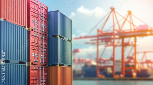 Wallpaper Mural Stacked shipping containers in port representing global logistics and international trade, supply chain management and import export business concepts. Torontodigital.ca